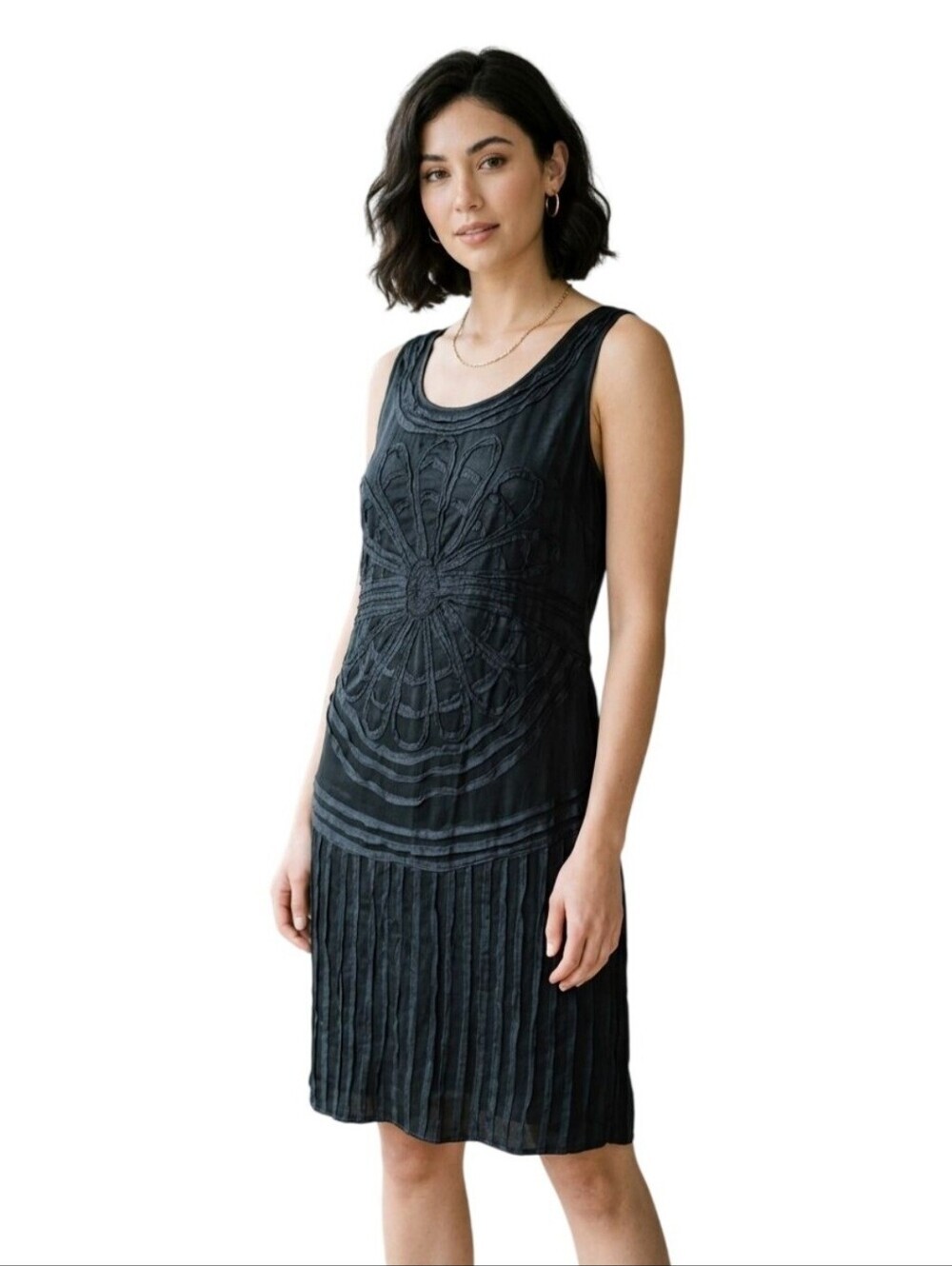 Blank London Textured 100% Silk Black Sheath Midi Dress Size XL